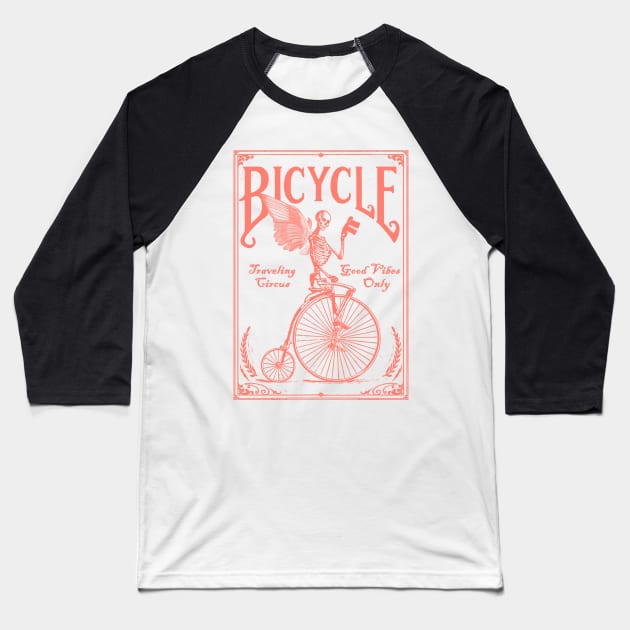 Cool Tees Vintage Bicycle Skull Baseball T-Shirt by COOLTEESCLUB